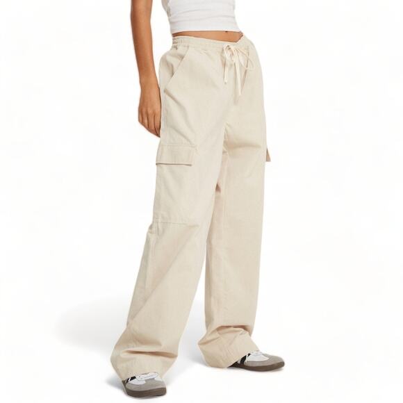 Motel NWT Ecru Cotton Geona Wide Leg Cargo Drawstring Trouser Pants Size XL - Picture 1 of 11